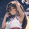 【褐色】夜桜と黒髪眼鏡の女の子【腋毛】 2枚目