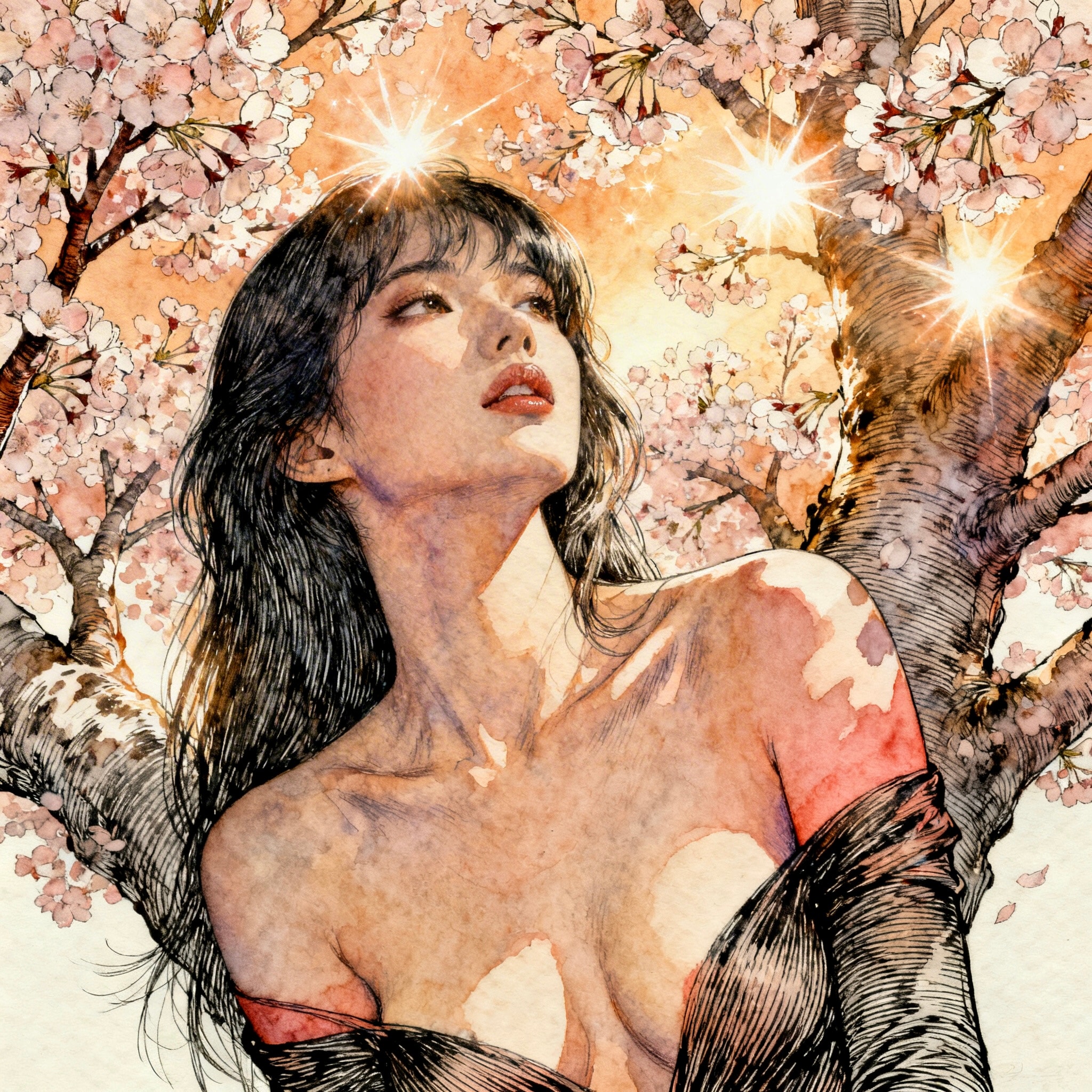 桜の下で