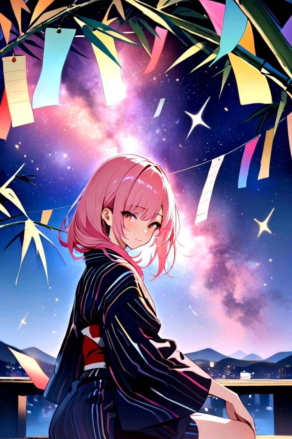 七夕のピンク髪ちゃん