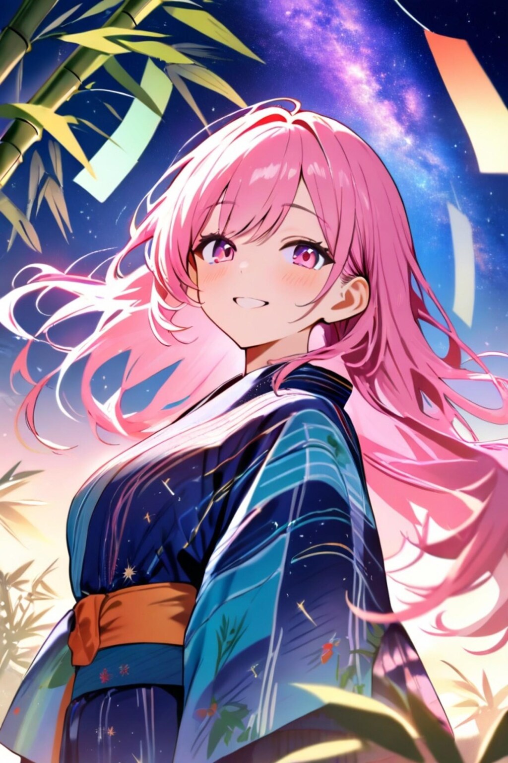 七夕のピンク髪ちゃん