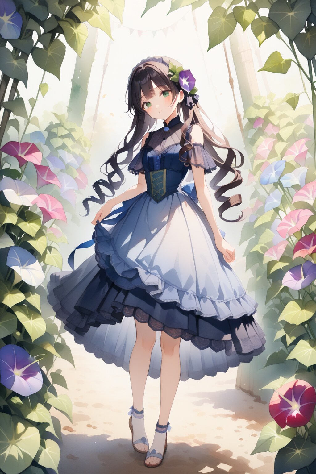 朝顔とサマードレスの少女