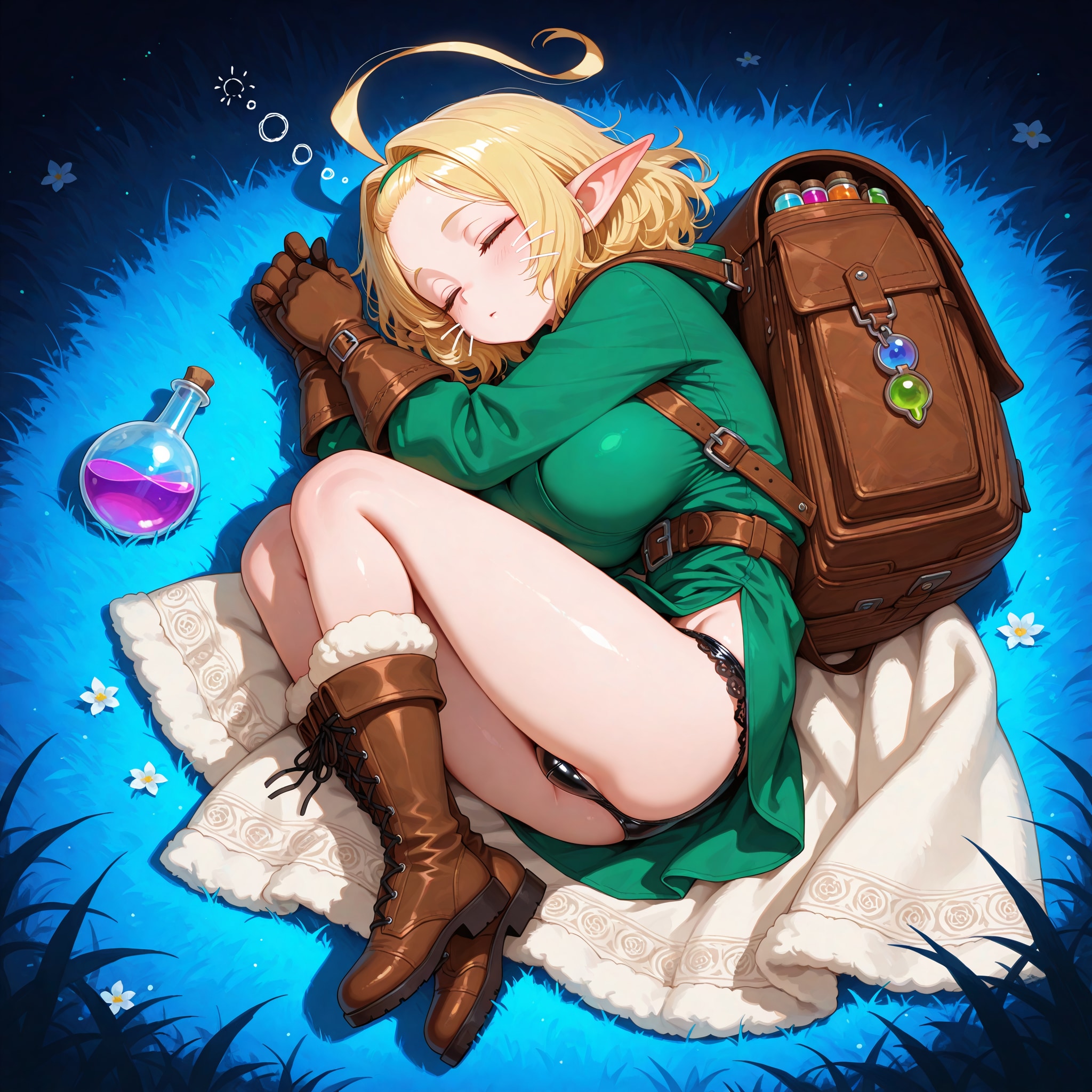 アホ毛ドワーフ野宿で睡眠 | の人気AIイラスト・グラビア