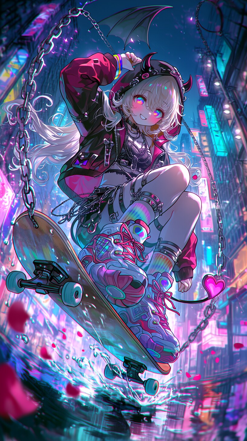 Midnight Devil Skater  「真夜中を滑る小悪魔」 | の人気AIイラスト・グラビア
