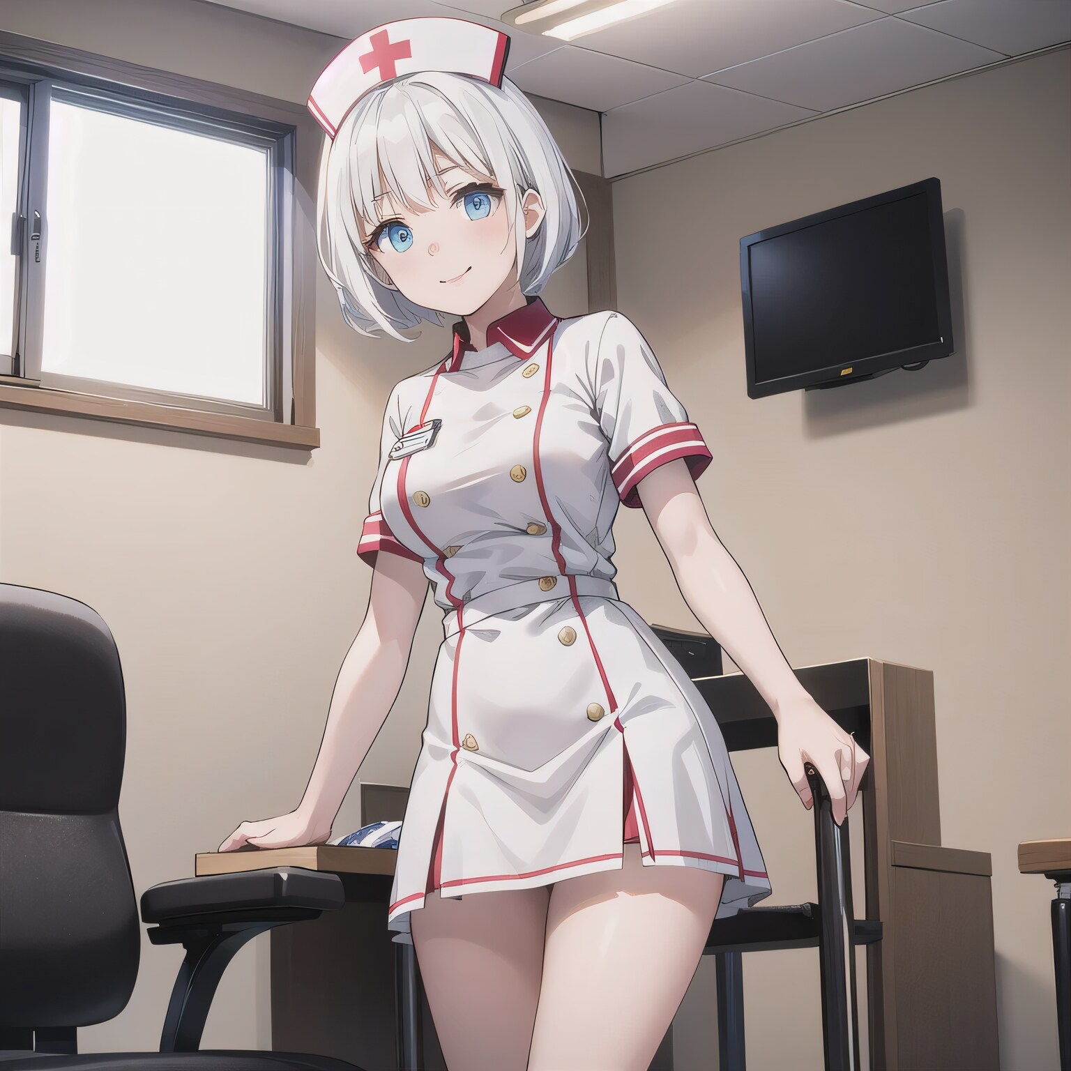 白髪ボブで白衣の少女７ | の人気AIイラスト・グラビア