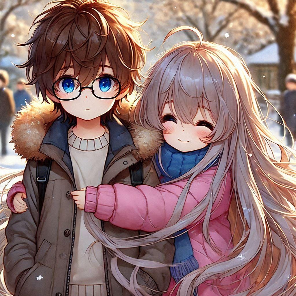 冬の日のデートの眼鏡男子と小さな女の子