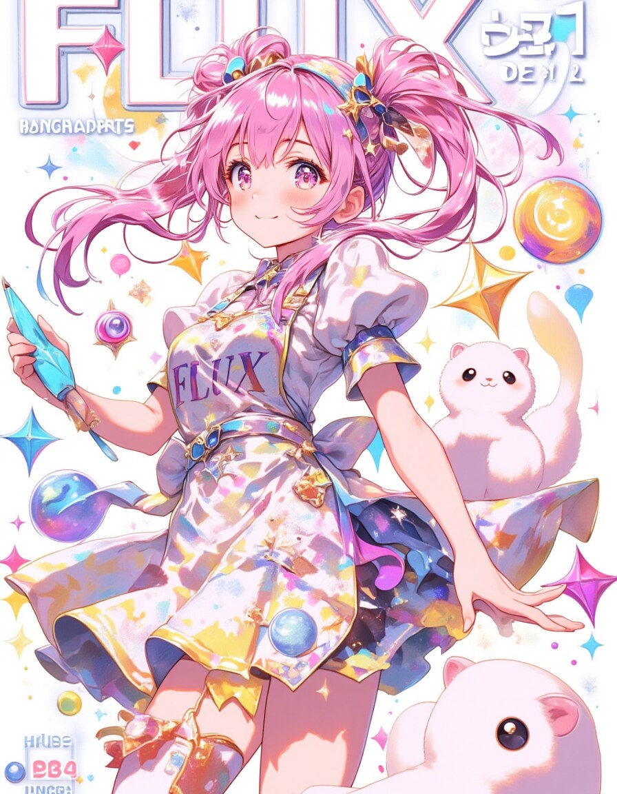 10歳の魔法少女FLUXとフェレットの相棒が彩る、FLUX特別表紙イラスト | の人気AIイラスト・グラビア