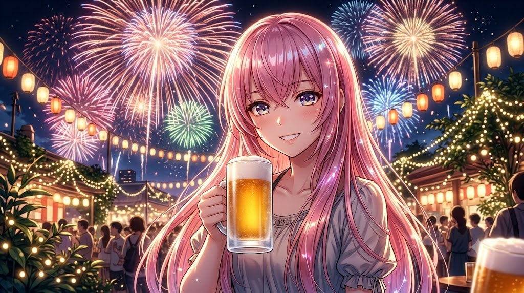 花火をつまみに乾杯！