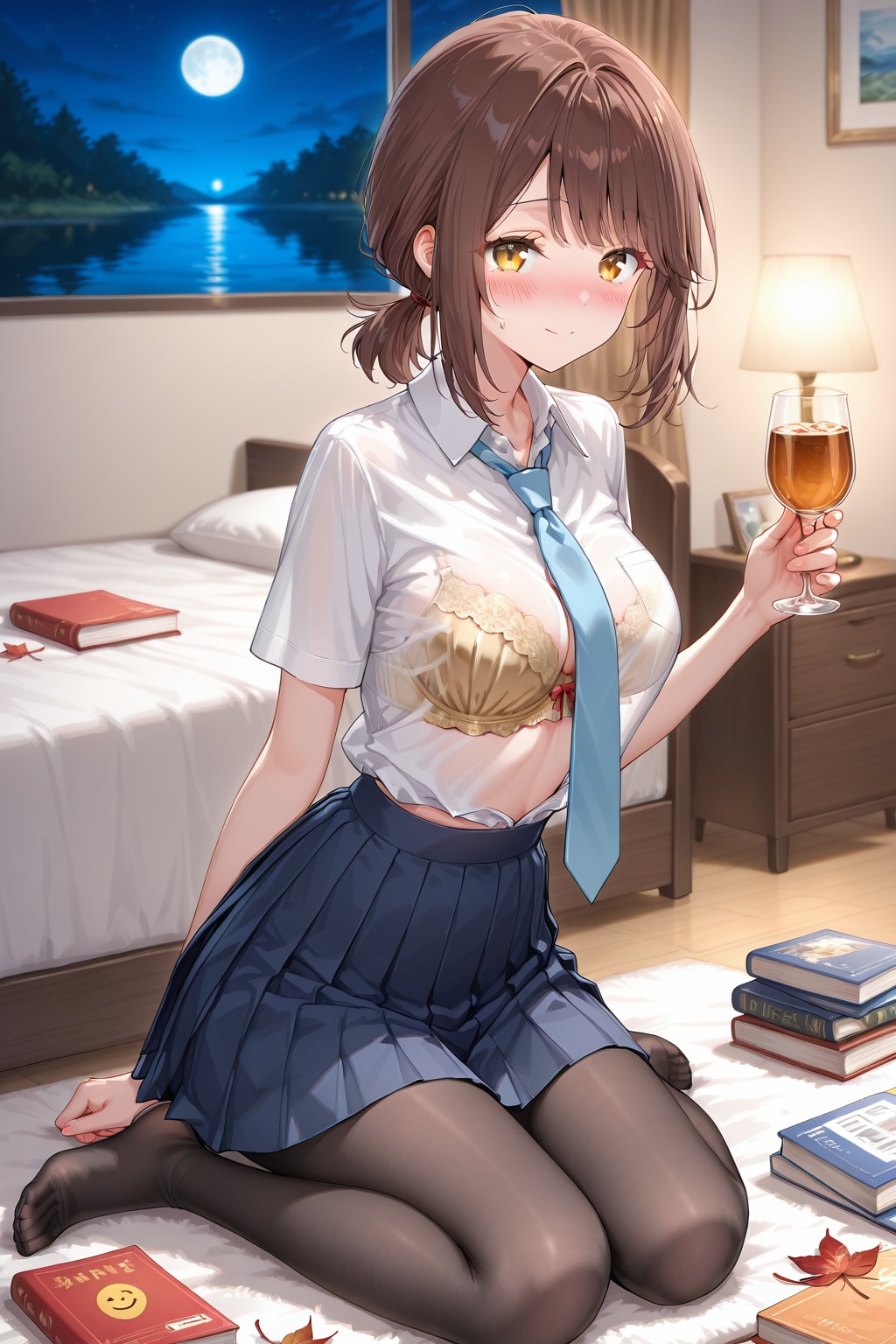 心実と夜の湖畔で