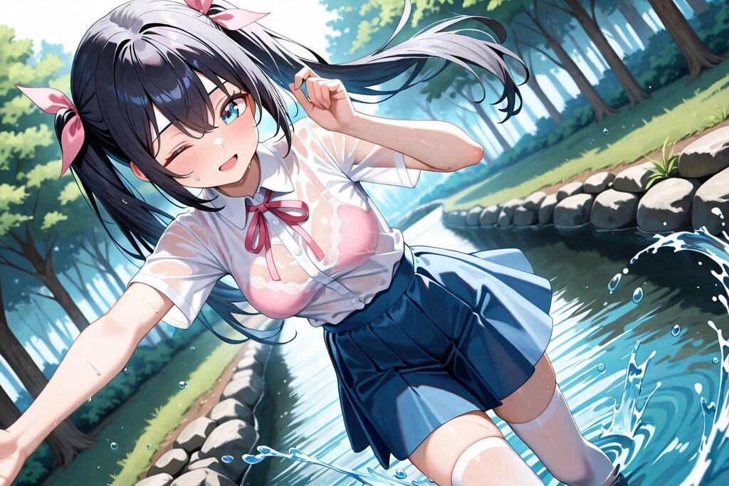 水遊びする藍ちゃん