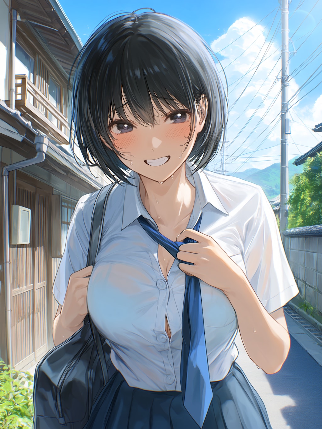 夏の田舎の学生たち
