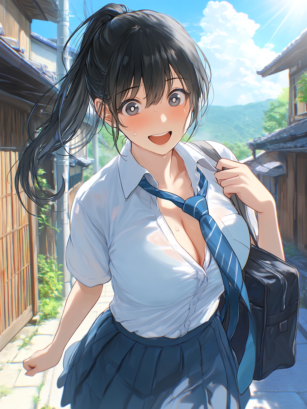 夏の田舎の学生たち