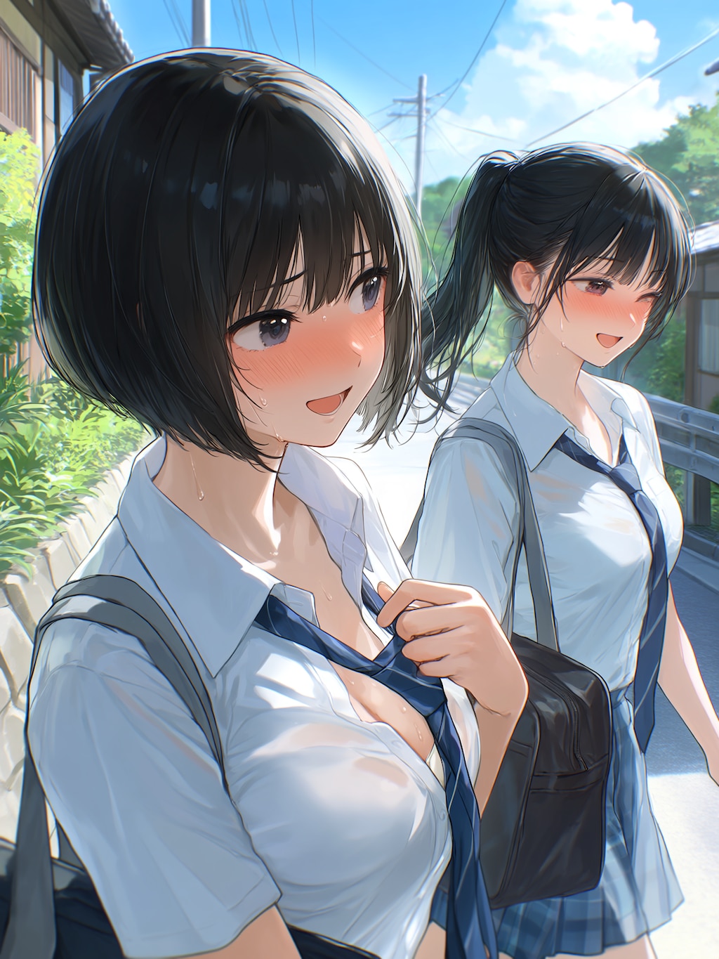 夏の田舎の学生たち
