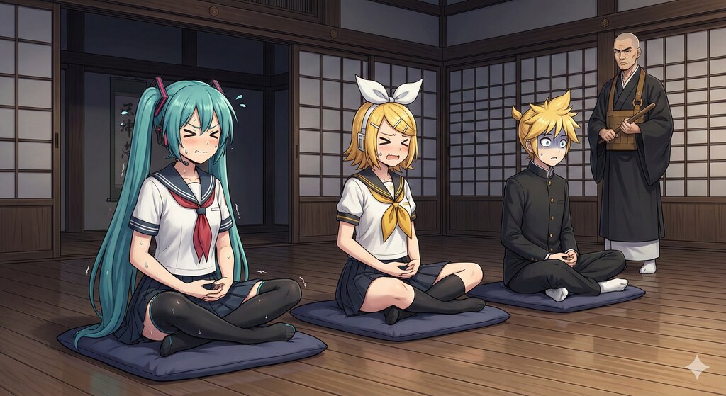 座禅体験会に参加しているミクさん達