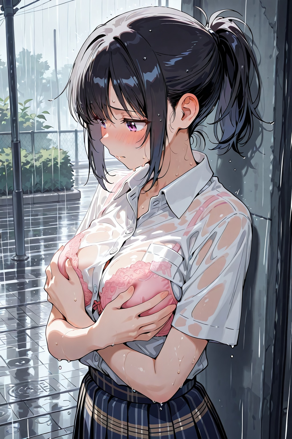 ブラを隠そうと試みる