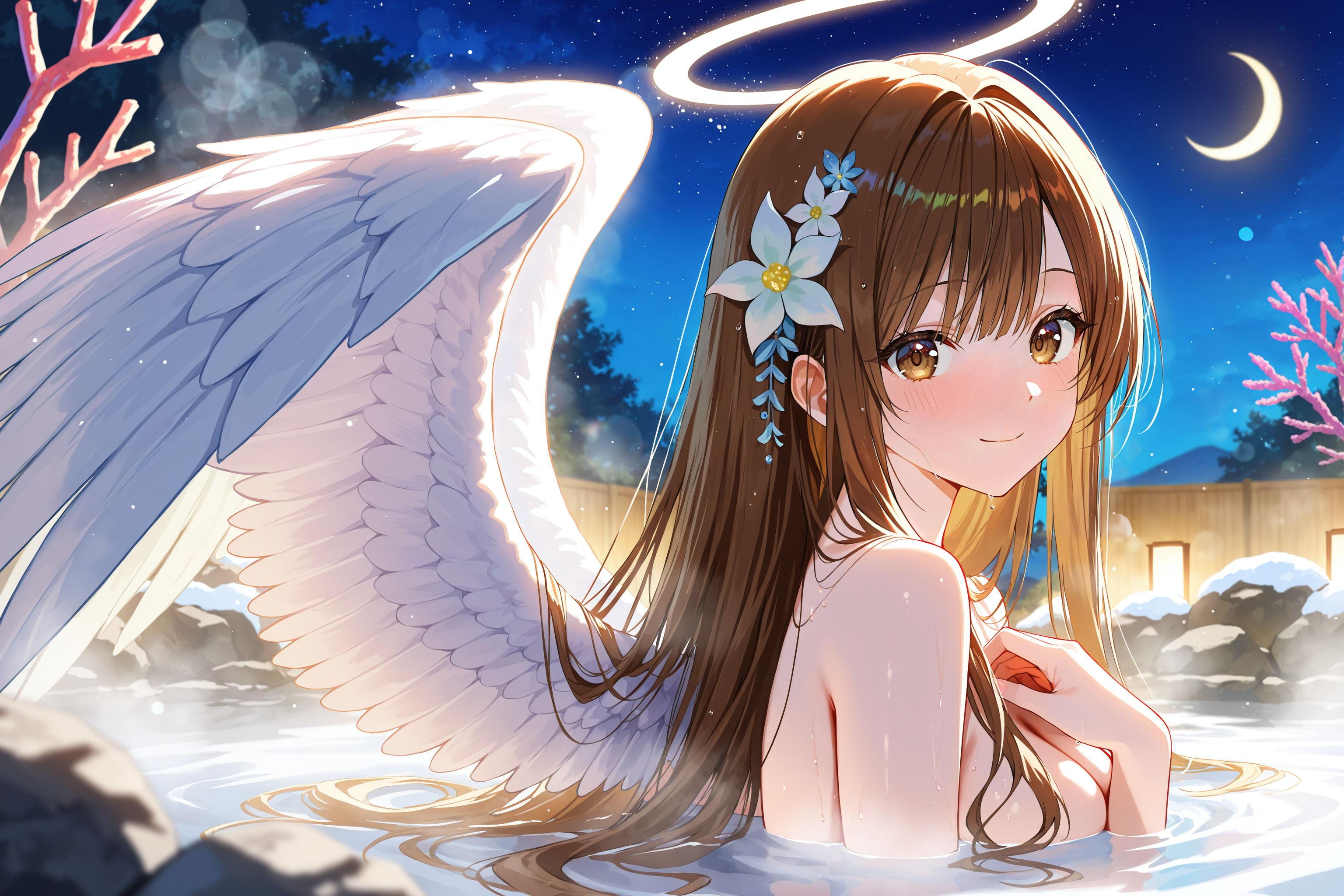 天使さん温泉で休憩中 | の人気AIイラスト・グラビア