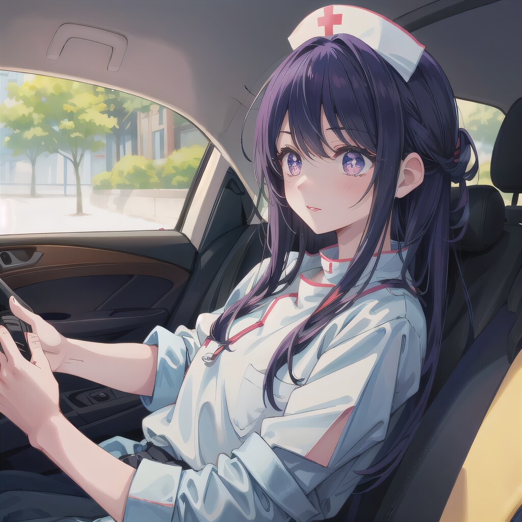 紫髪ロングで車内の少女２