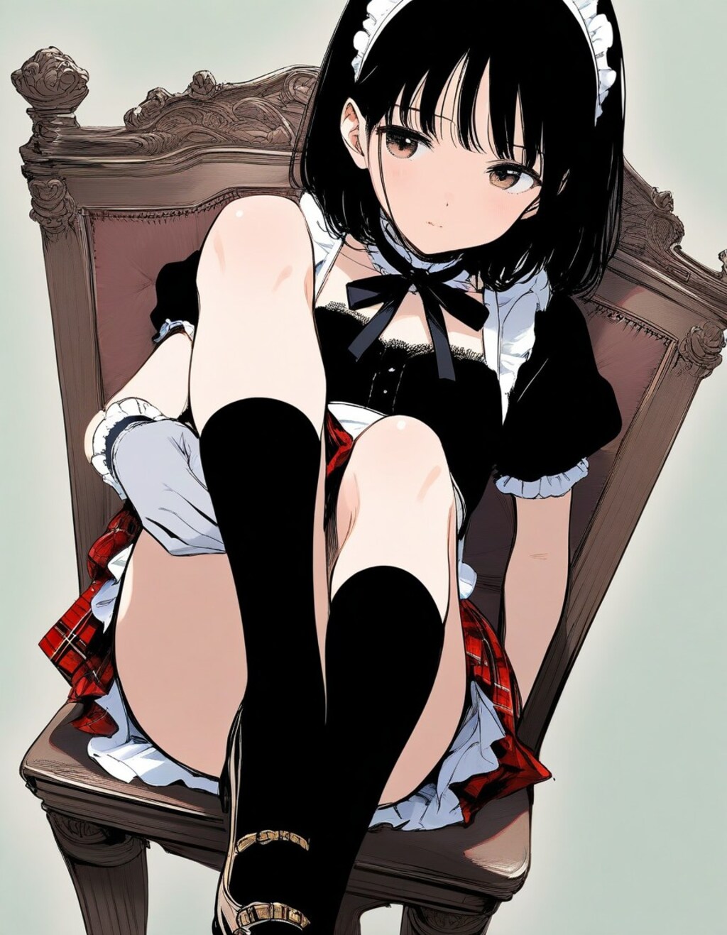 椅子に座るメイドさん