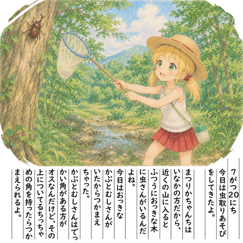 【絵日記】かぶとむしさんつかまえた！