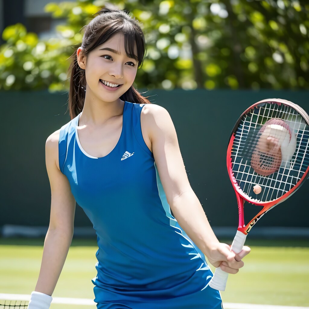 黒髪ロングでテニスウェアの美女４７