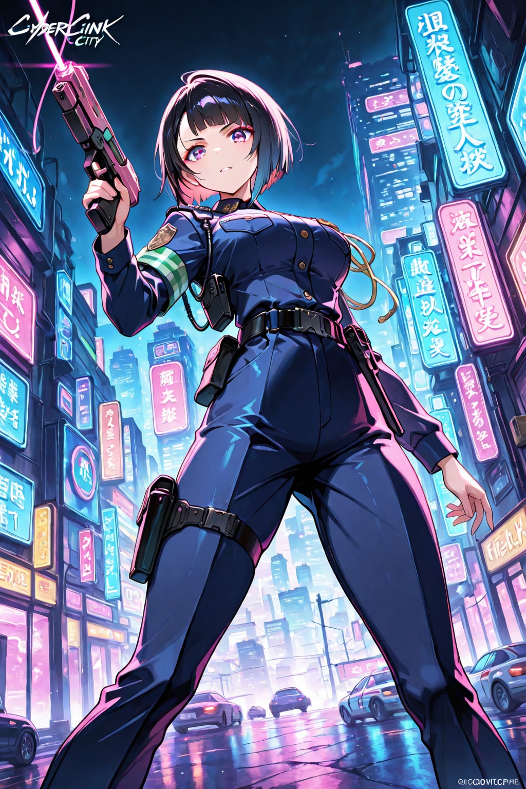 ネオンシティの婦警さん(再生成) | の人気AIイラスト・グラビア