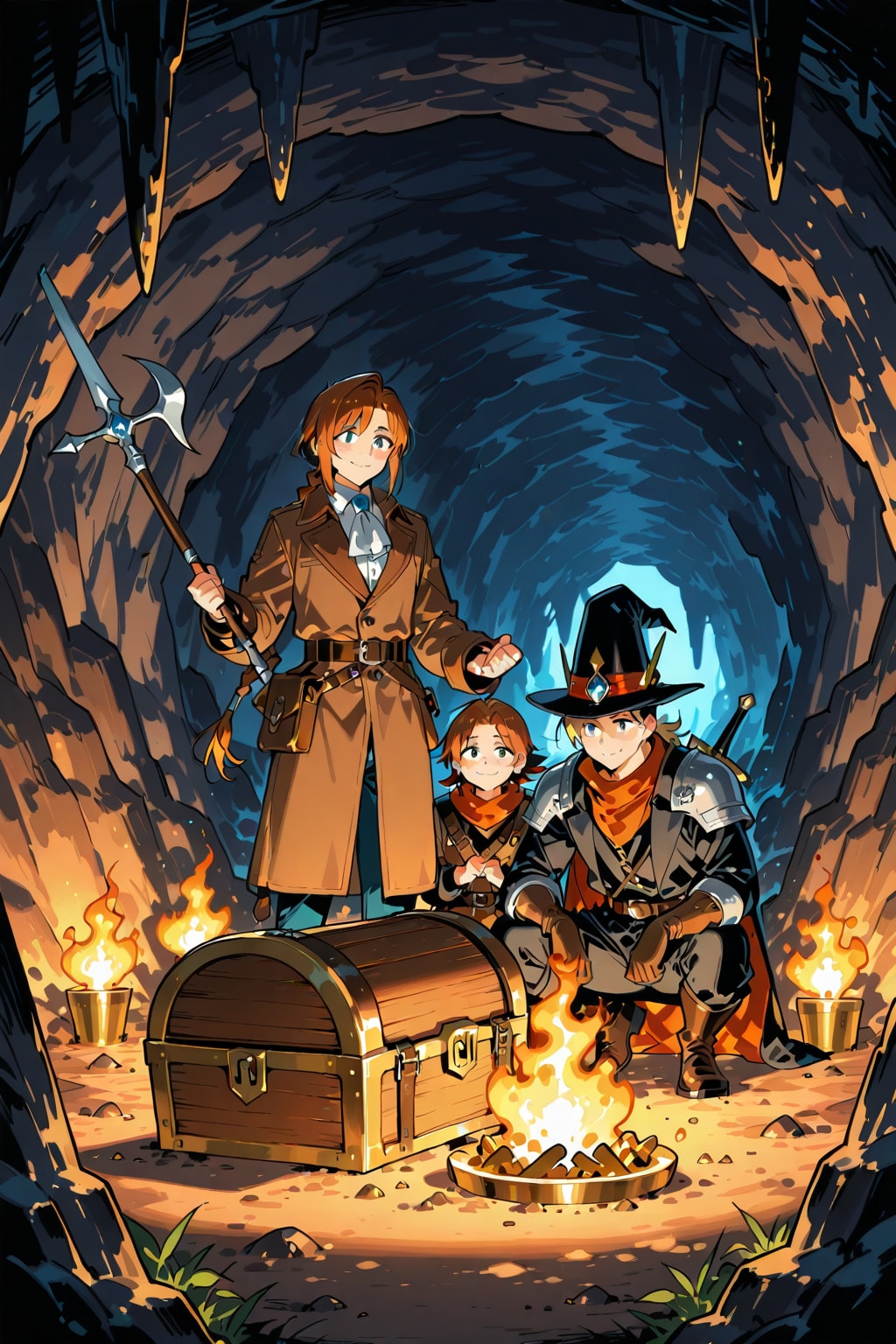 新米パーティーの洞窟探索で宝箱発見💡 | の人気AIイラスト・グラビア