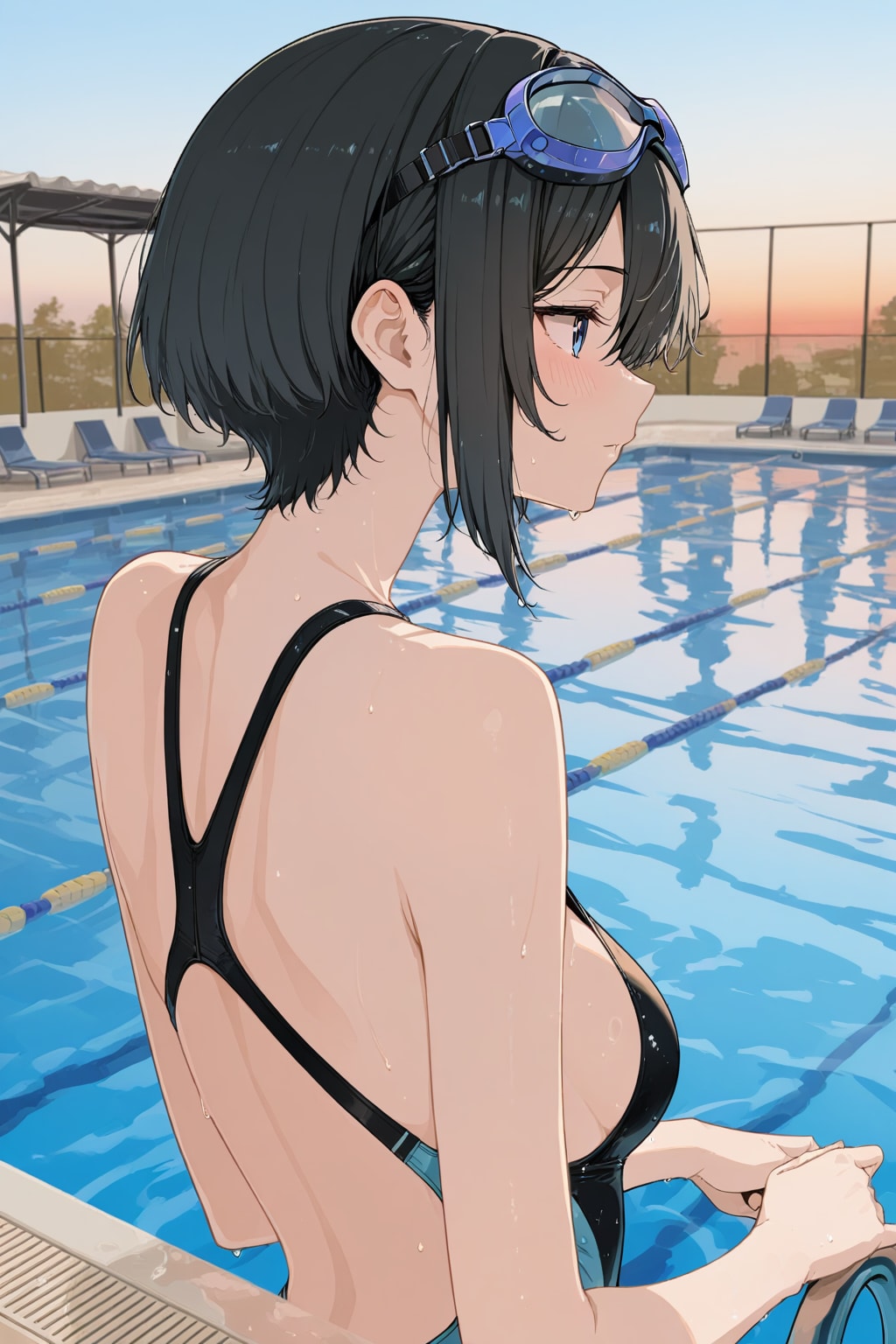 夕方に佇む競泳水着の少女（１）