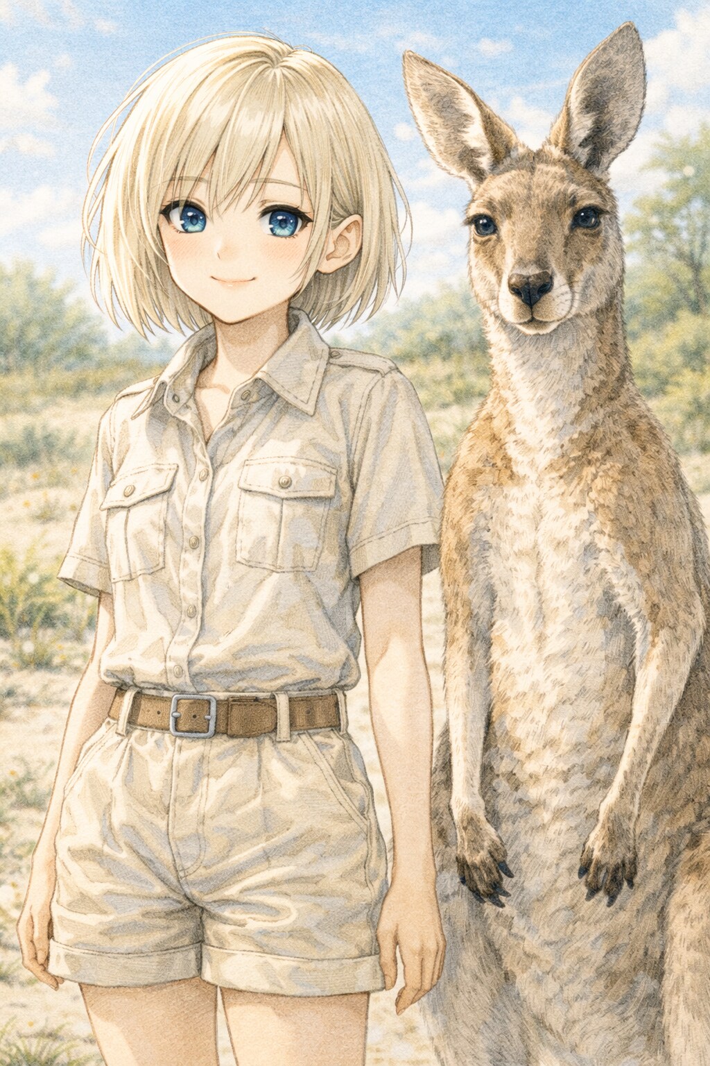 カンガルーと並ぶ女の子 | の人気AIイラスト・グラビア