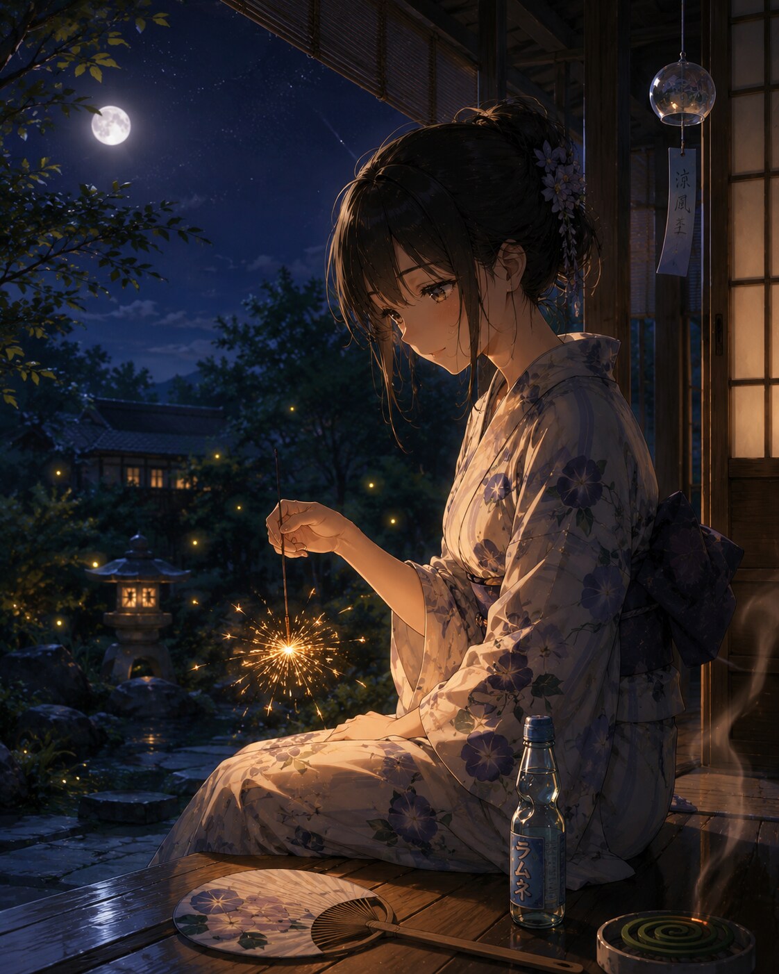 夏の思い出「きみと線香花火。残光」 | の人気AIイラスト・グラビア