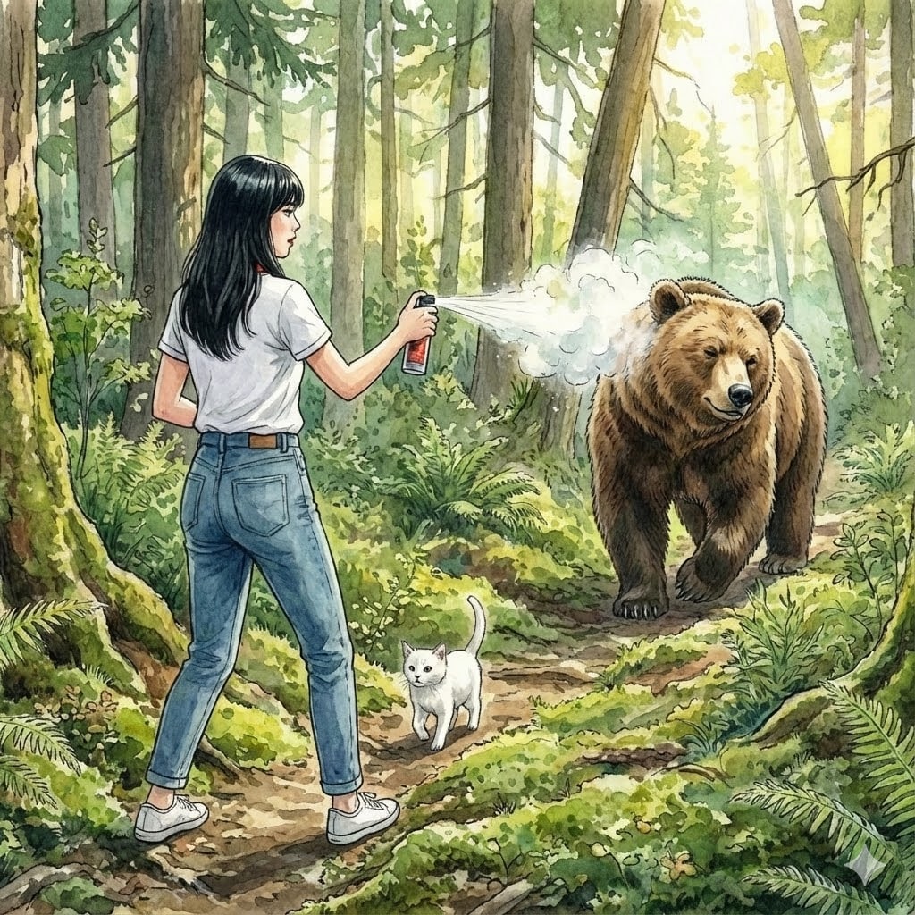 熊撃退スプレーを噴射！