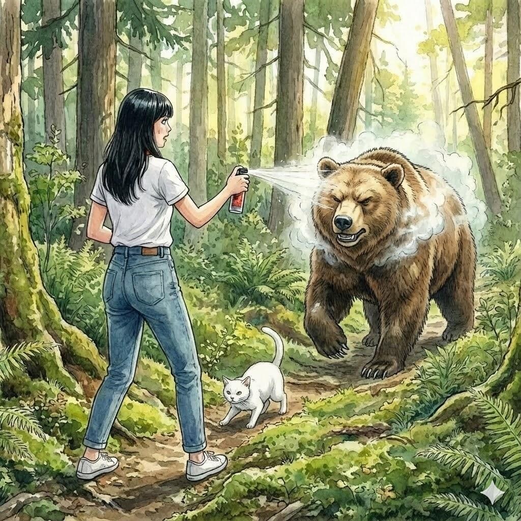 熊撃退スプレーを噴射！