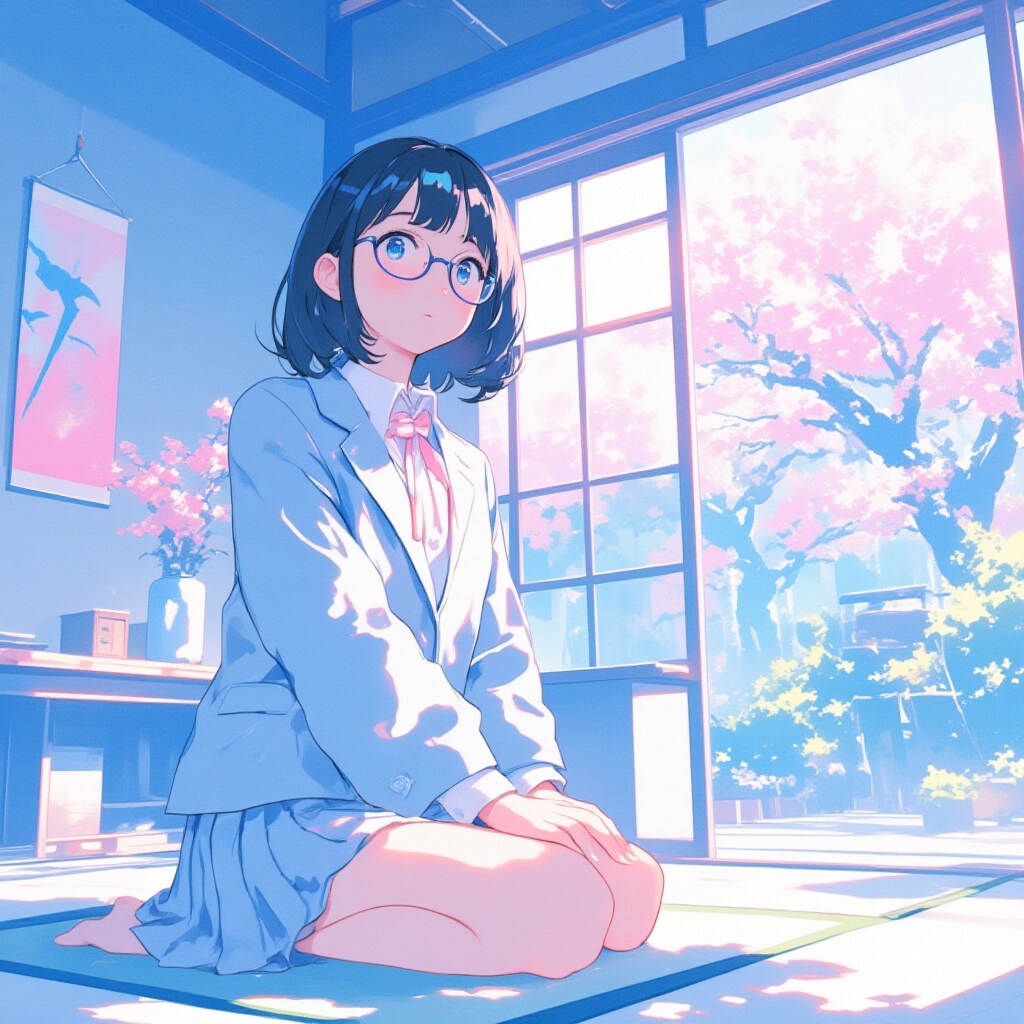 厳格な祖父の家で久々の対面を緊張して待つめがねちゃん