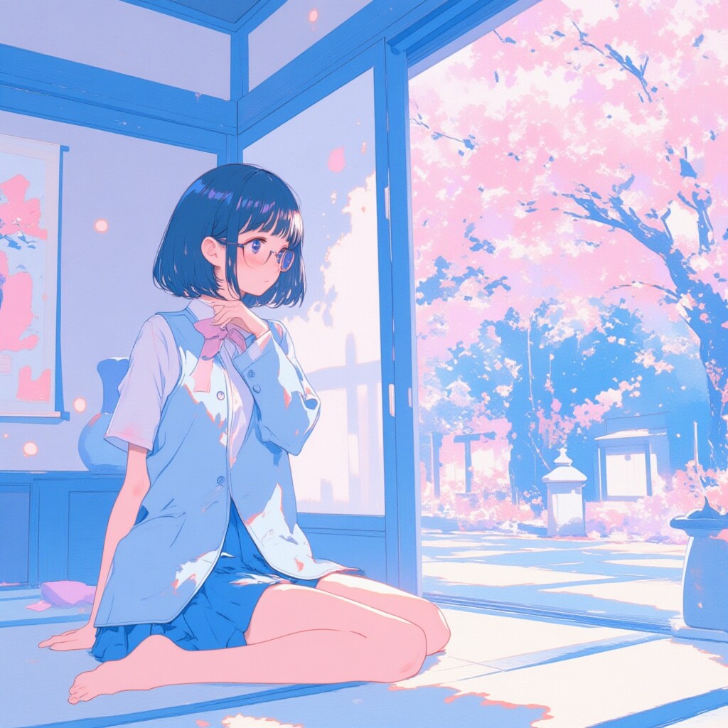 厳格な祖父の家で久々の対面を緊張して待つめがねちゃん