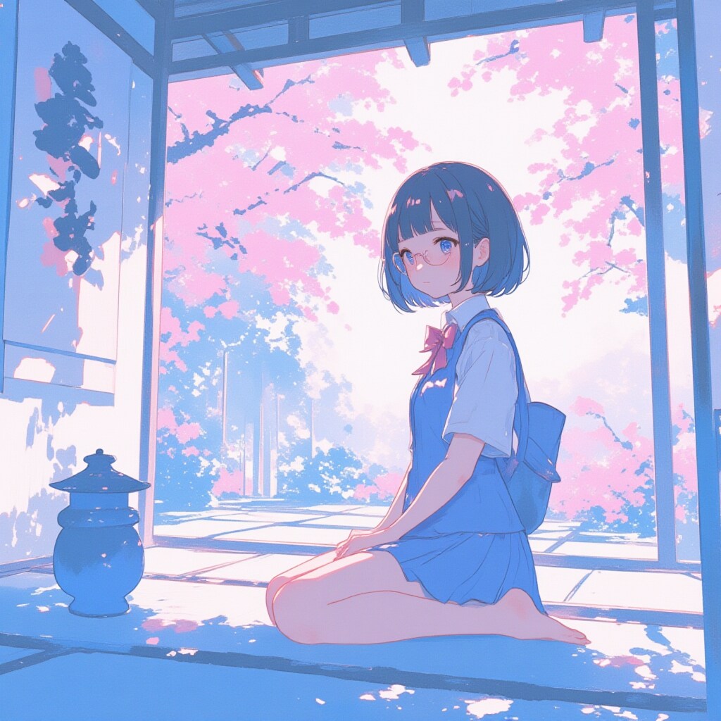 厳格な祖父の家で久々の対面を緊張して待つめがねちゃん | の人気AIイラスト・グラビア