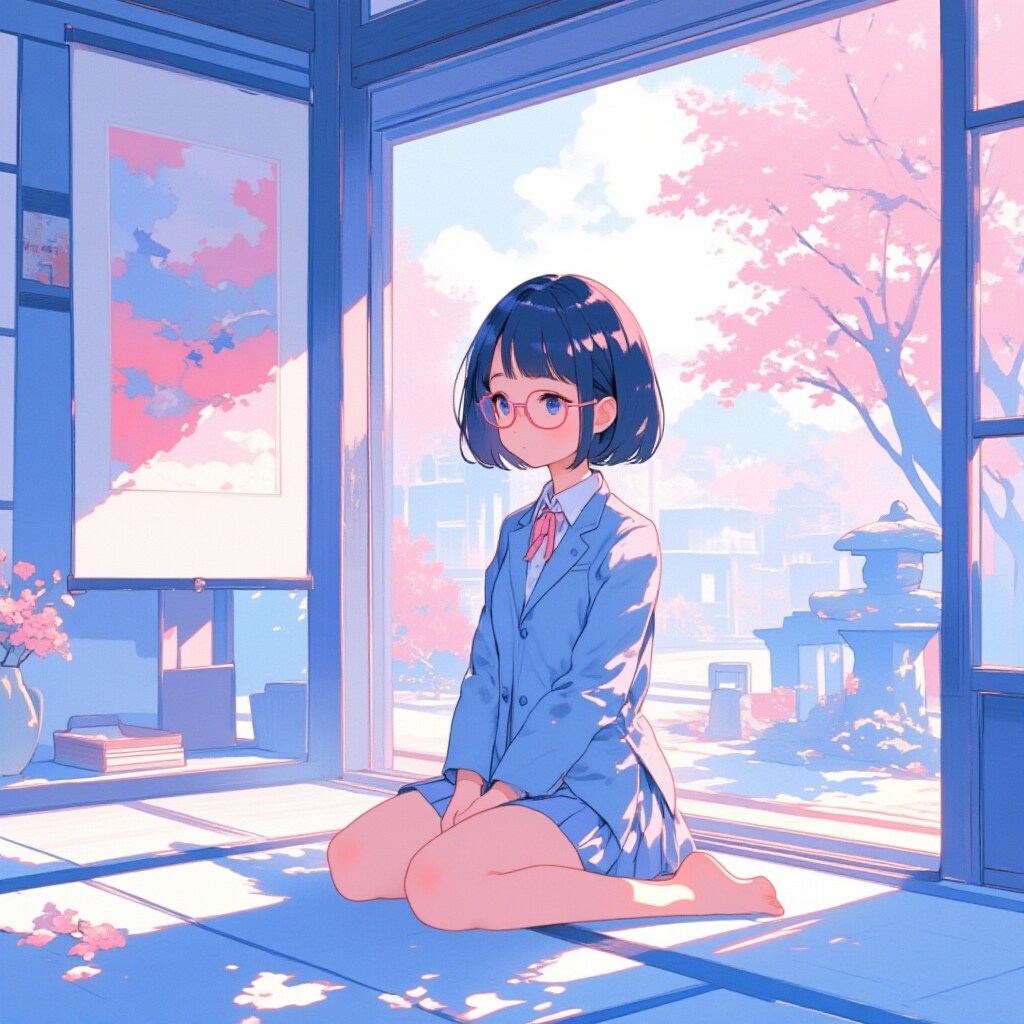 厳格な祖父の家で久々の対面を緊張して待つめがねちゃん