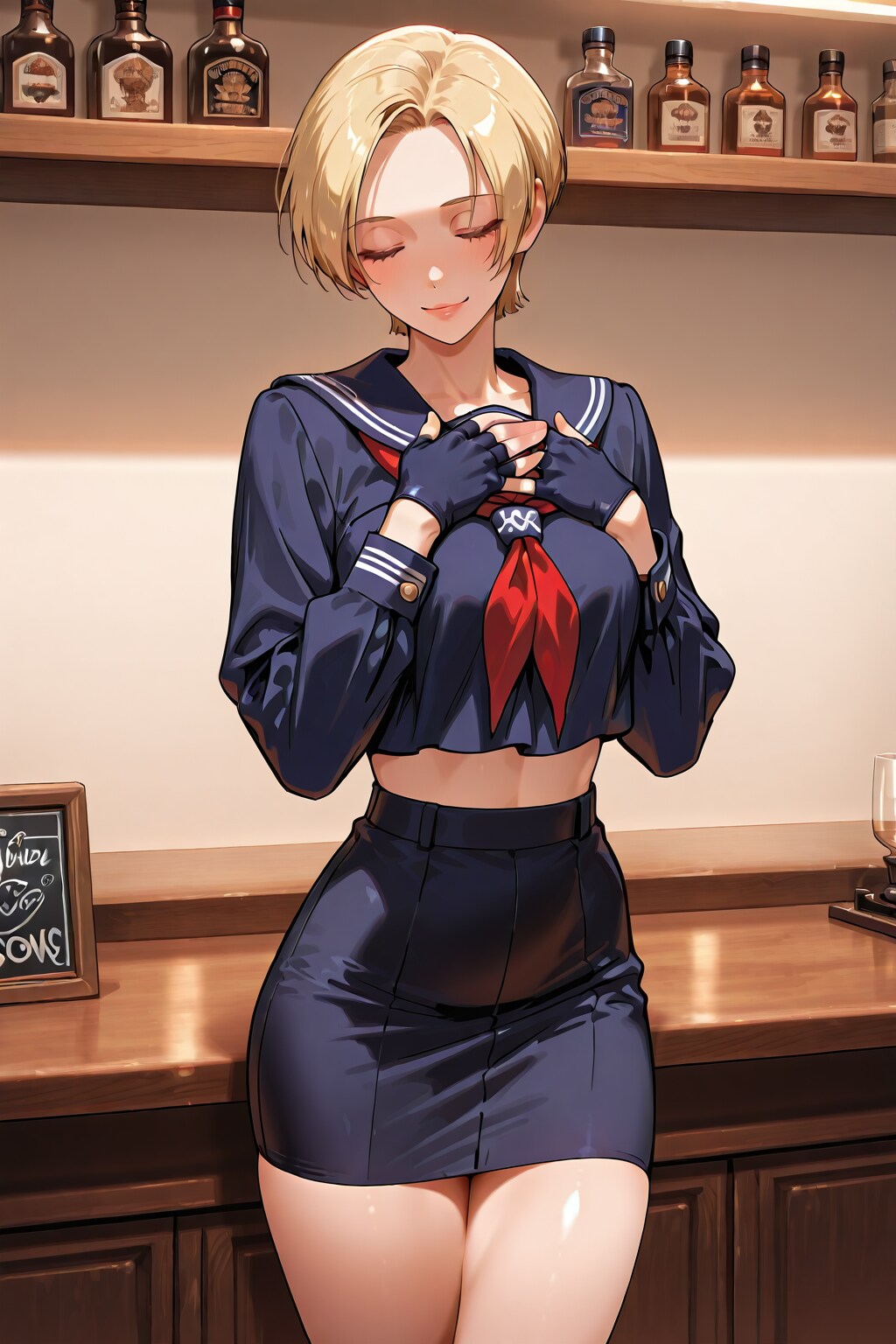 ブリティッシュバーオーナーのセーラー服＆タイトミニスカート