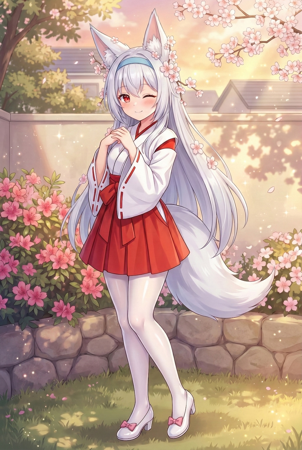 午後の庭角に佇む