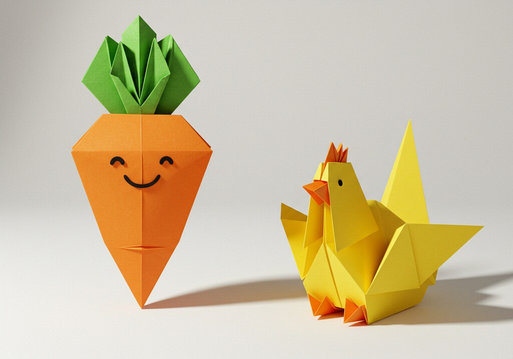 ペーパーアート人参さんと鶏