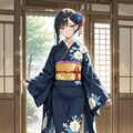 「黒髪の着物美人」の全身写真 2枚目