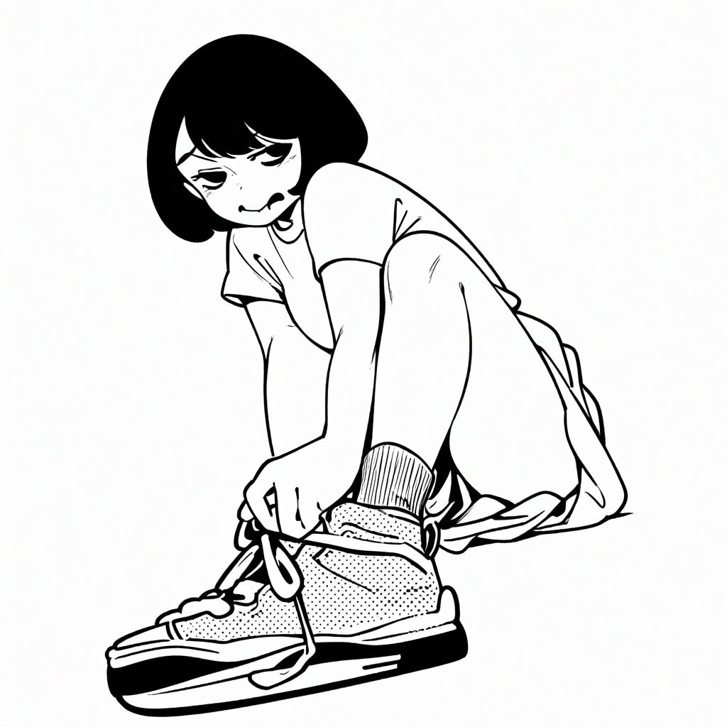 靴ひもを結ぶ女の子