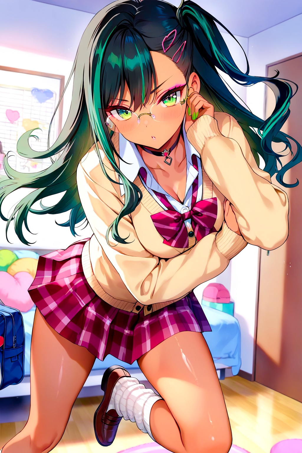 黒髪×眼鏡×褐色ギャル！ | の人気AIイラスト・グラビア