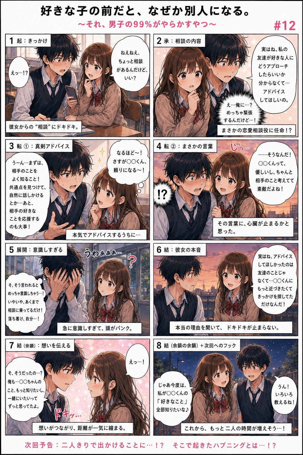 青春ラブコメシリーズ化：漫画生成GPT（GPTs） 「続きのストーリーの漫画を描いてください。」と言ったら続きができました。 勝手にストーリーが進行していきます。  #ChatGPT #カスタムGPT