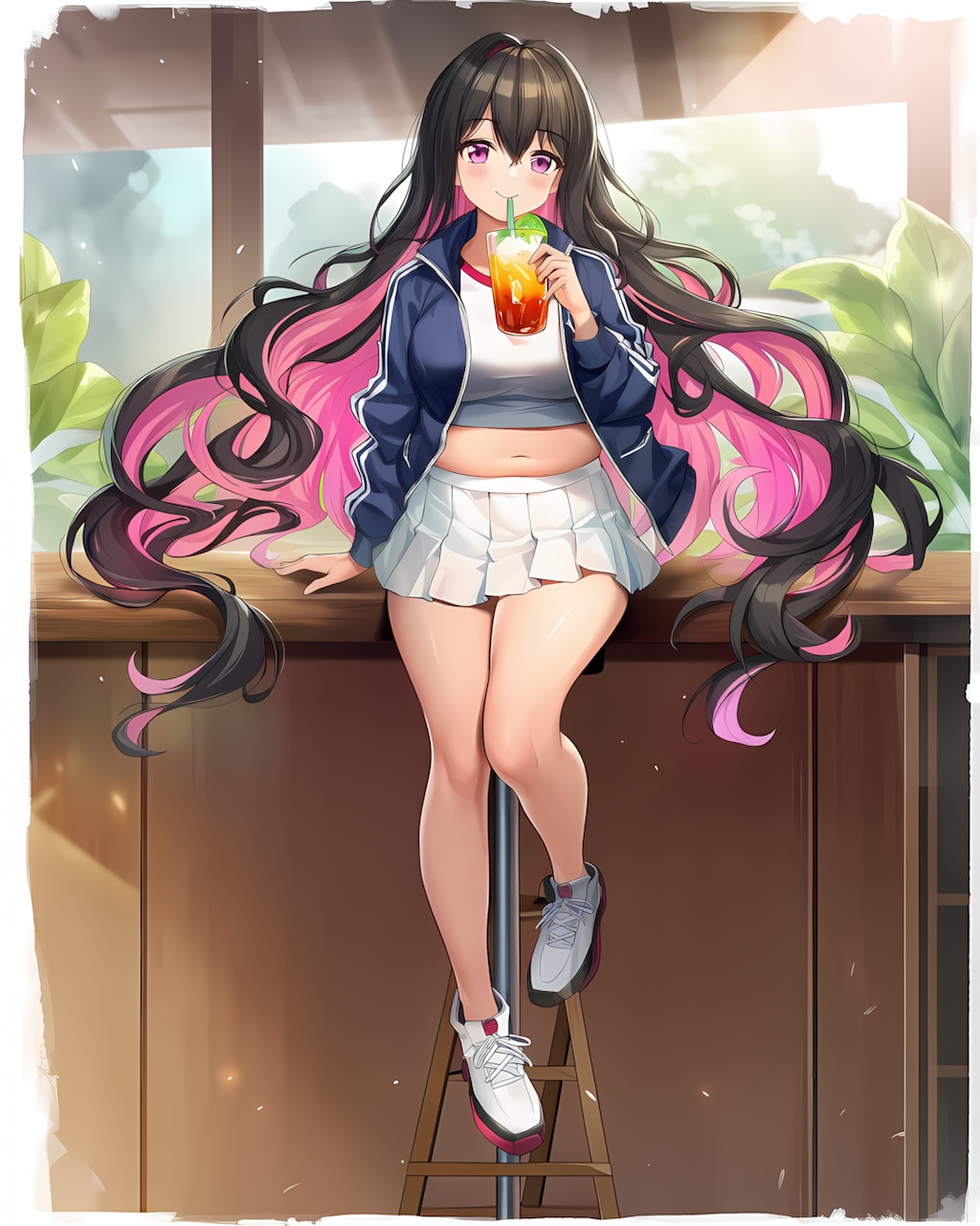 🍹カフェのハイスツールでひとやすみ中のリナ💖