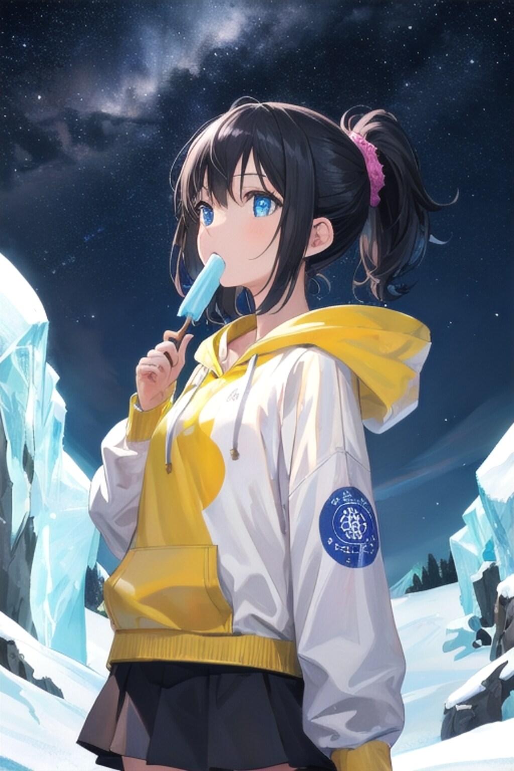 雪山でアイスキャンディーを食べました