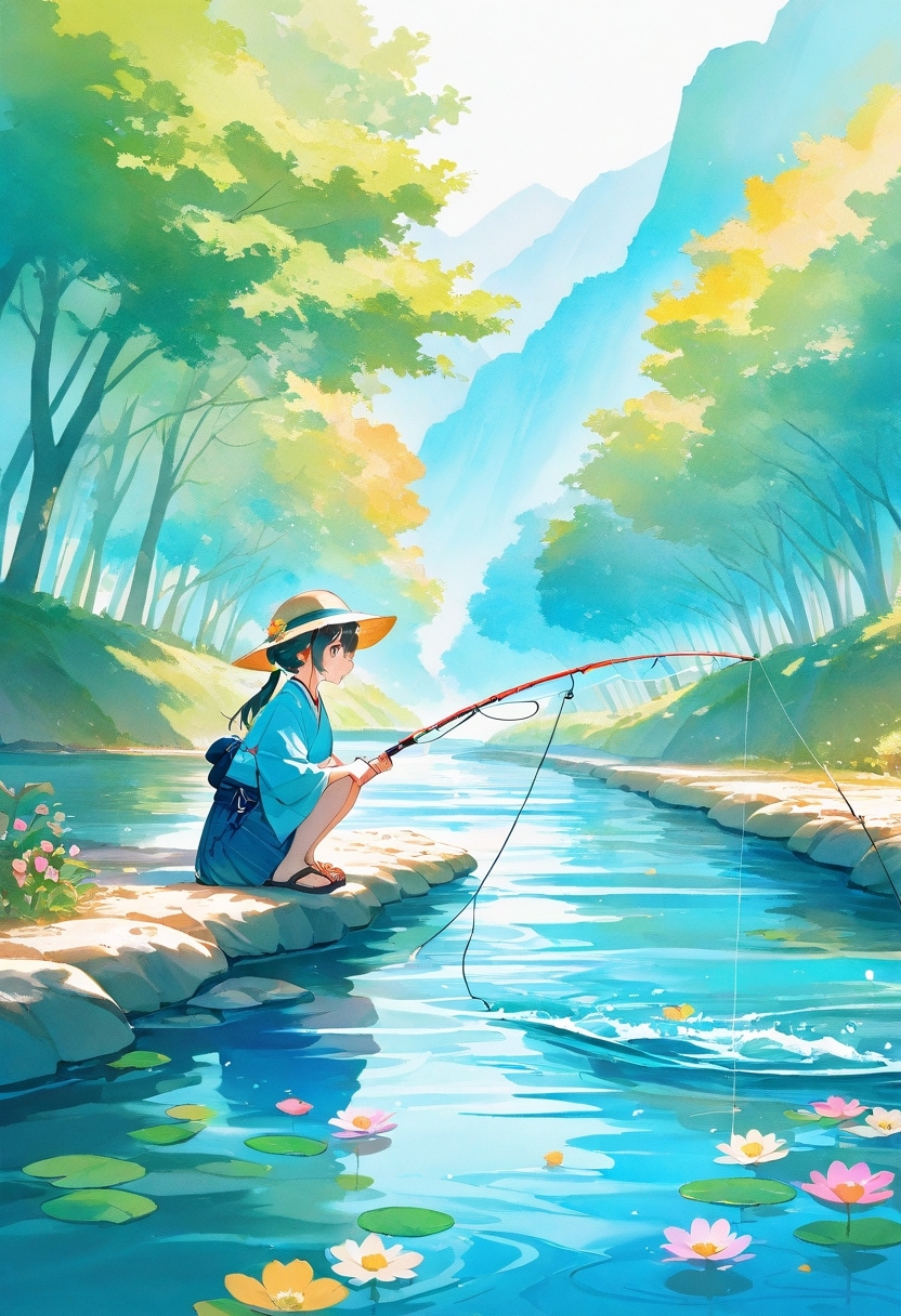 川釣り光景