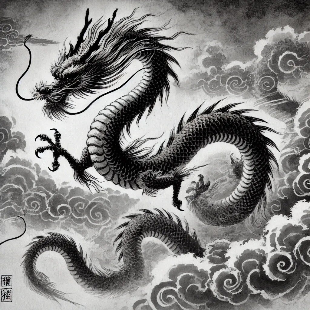 水墨画風の龍