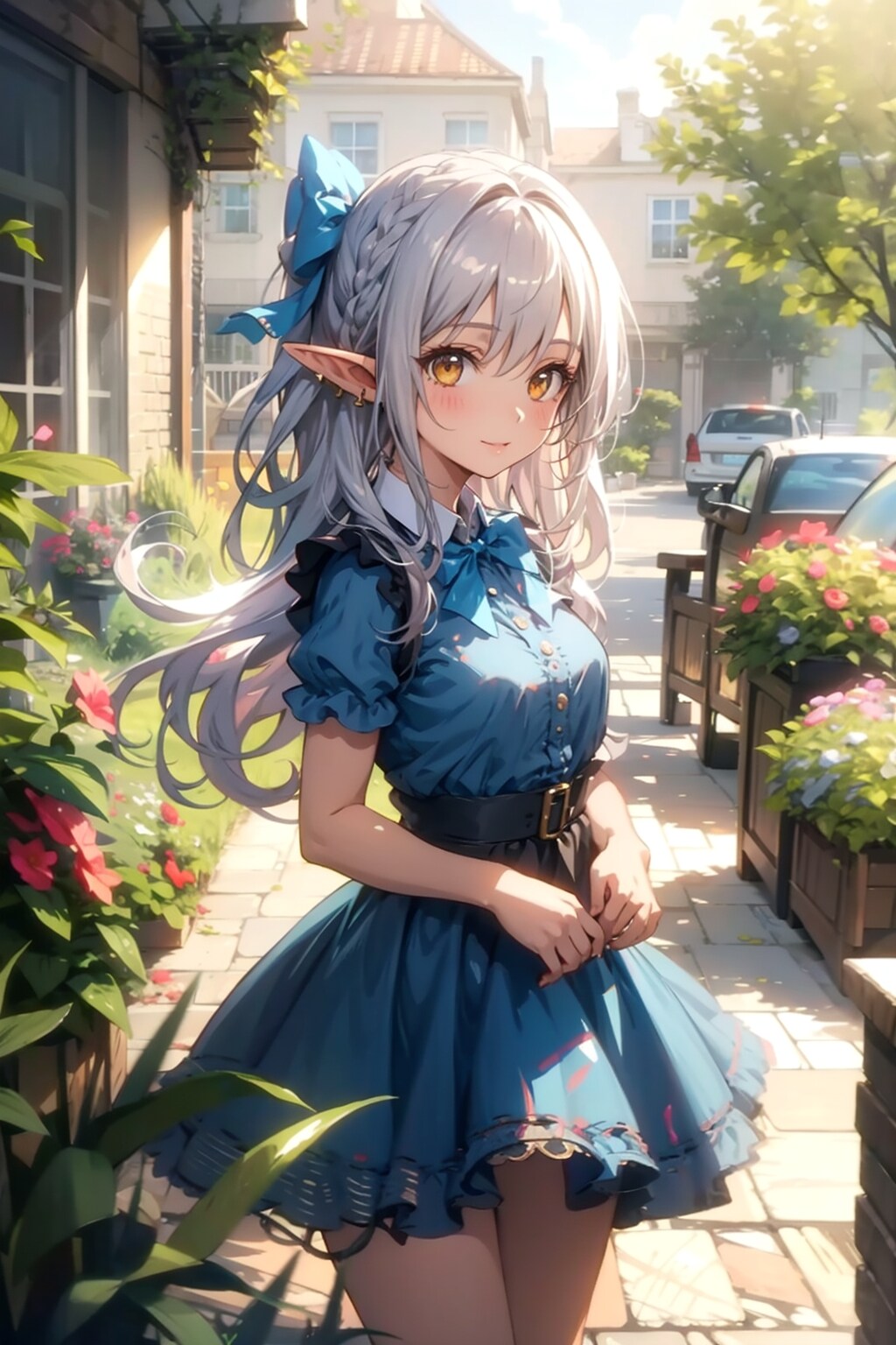 少女と花