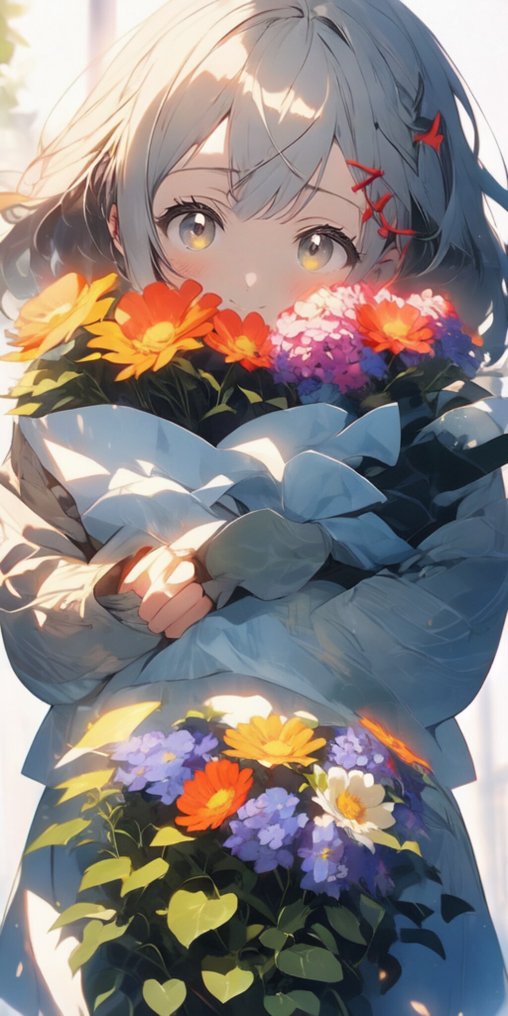 少女と花