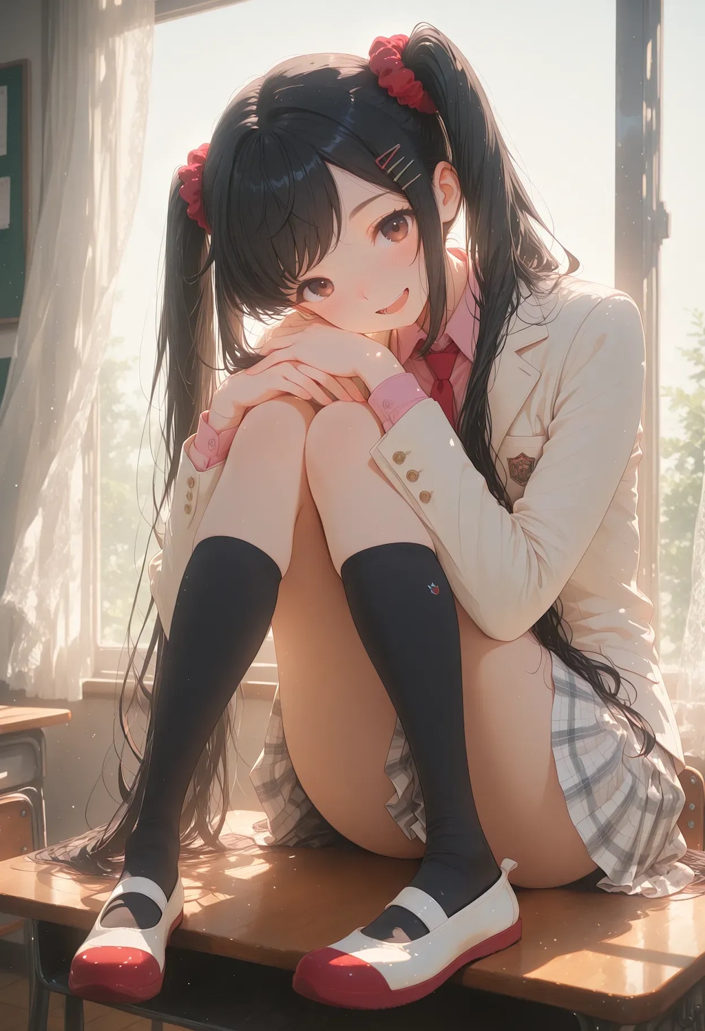 放課後の教室で輝く笑顔