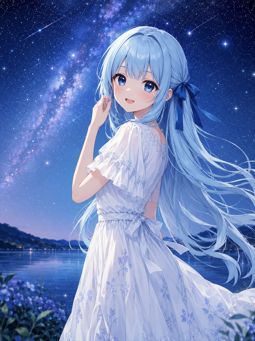 星空の湖畔にて