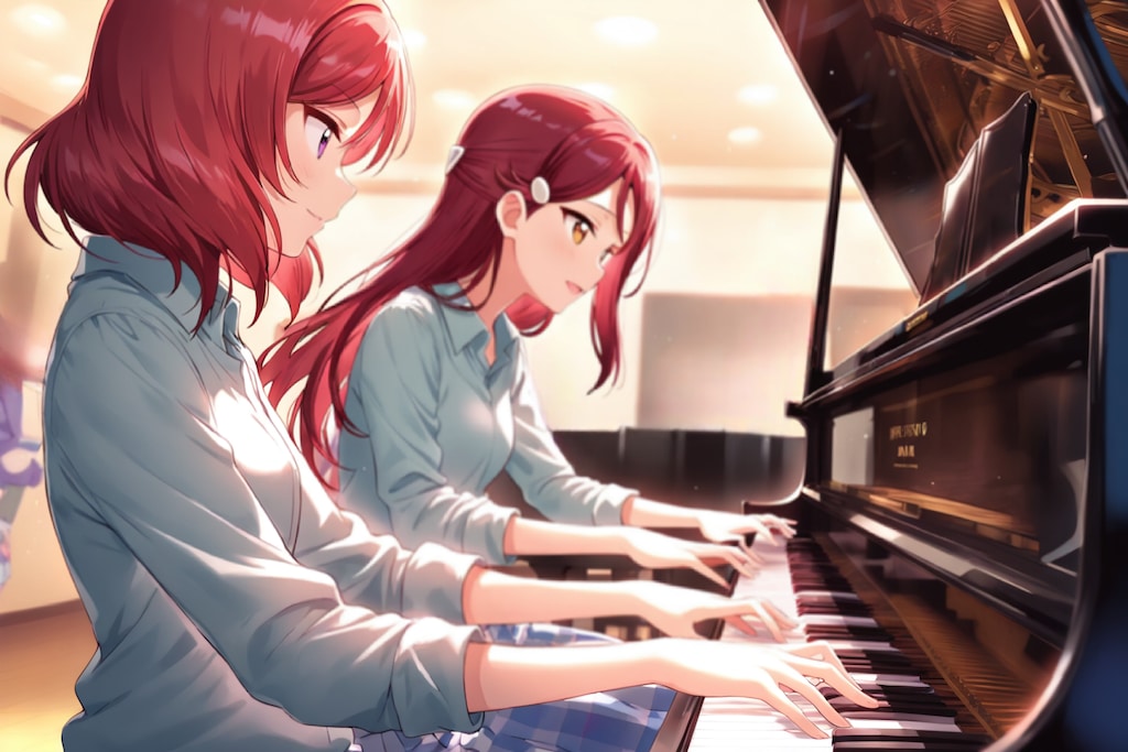 一緒にピアノを弾く真姫と梨子🎹❤️
